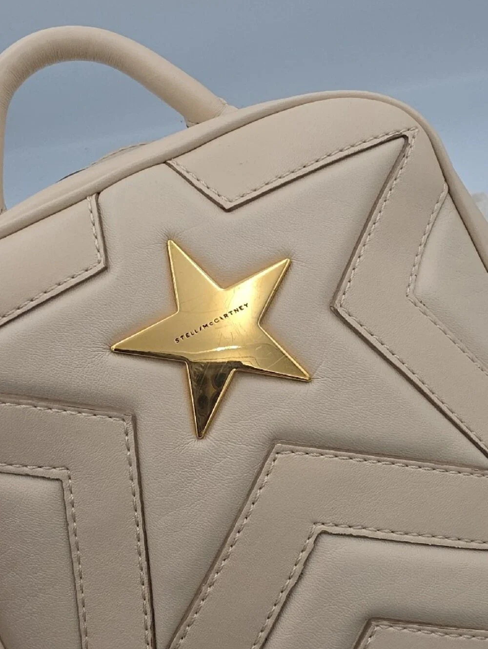Stella McCartney Neutral Beige Star Quilted Mini Backpack W/ Gold (EUC)✨️🌟✨️